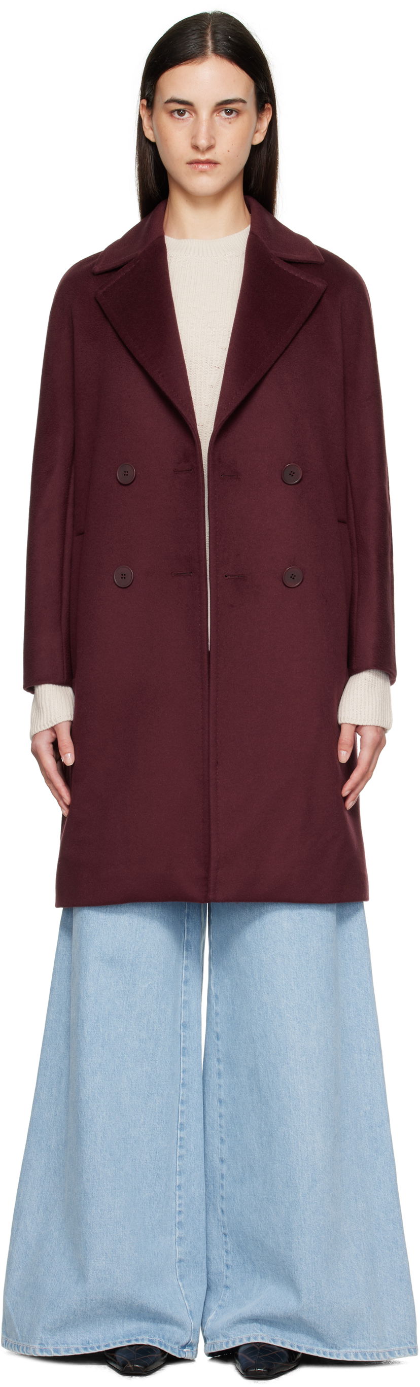 Plašči Max Mara Max Mara Agenda Double-Breasted Coat Bordo | 2526016081