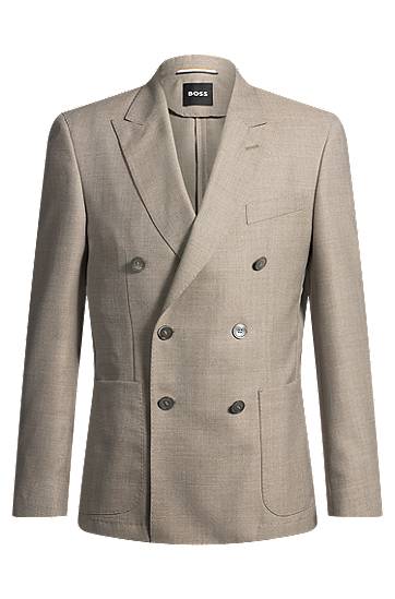 Jakna BOSS BOSS Slim-Fit Patterned Virgin Wool Blazer Bež | 50535043