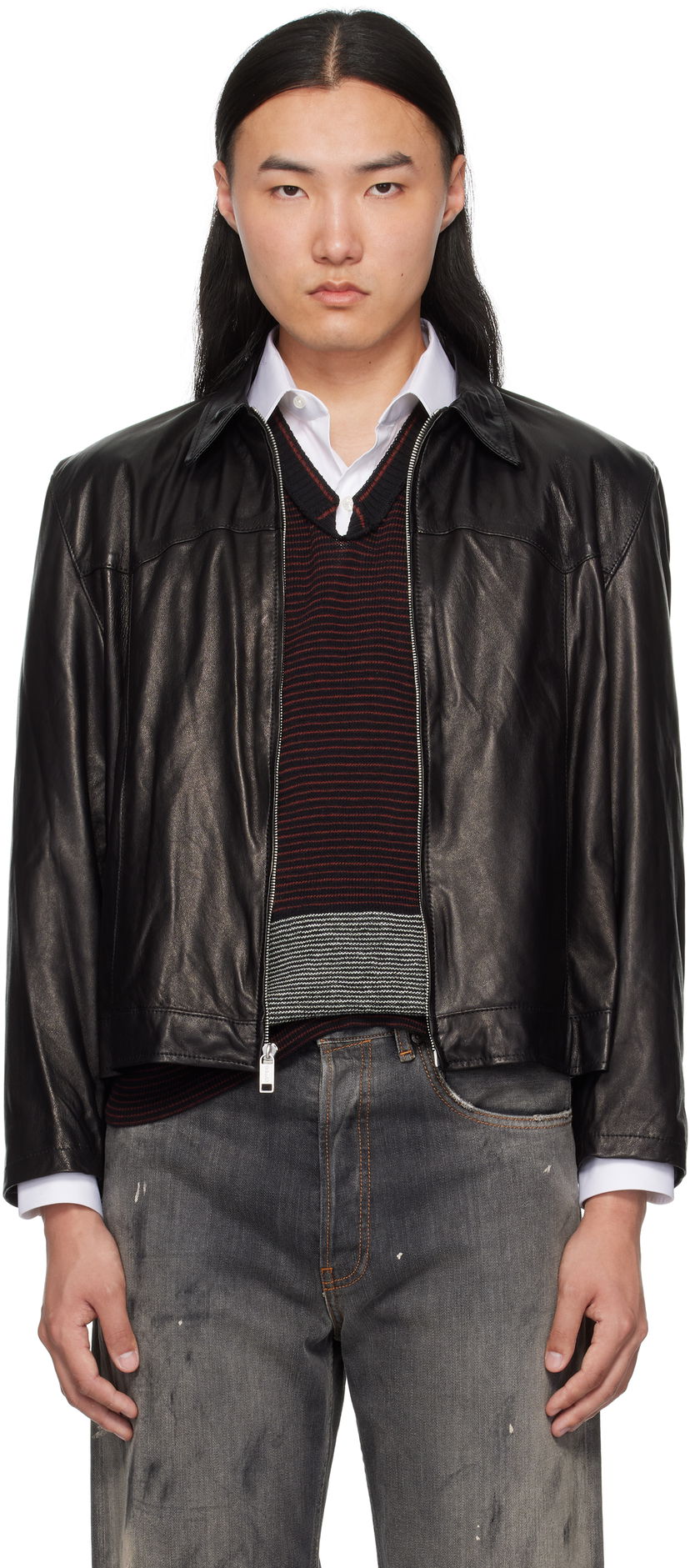 Jakna Enfants Riches Déprimés Enfants Riches Déprimés Western Sharp Shoulder Leather Jacket Črna | 030-509