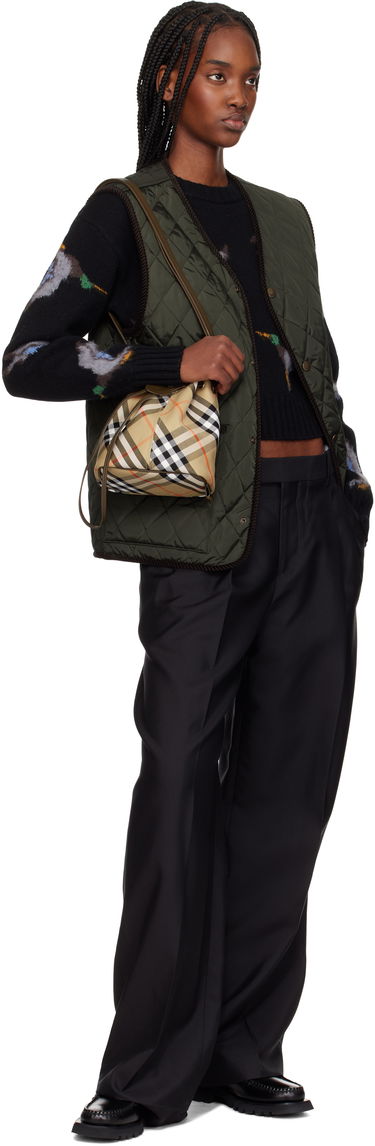 Torba za čez ramo Burberry Drawstring Check Bag Bež | 8093804, 3