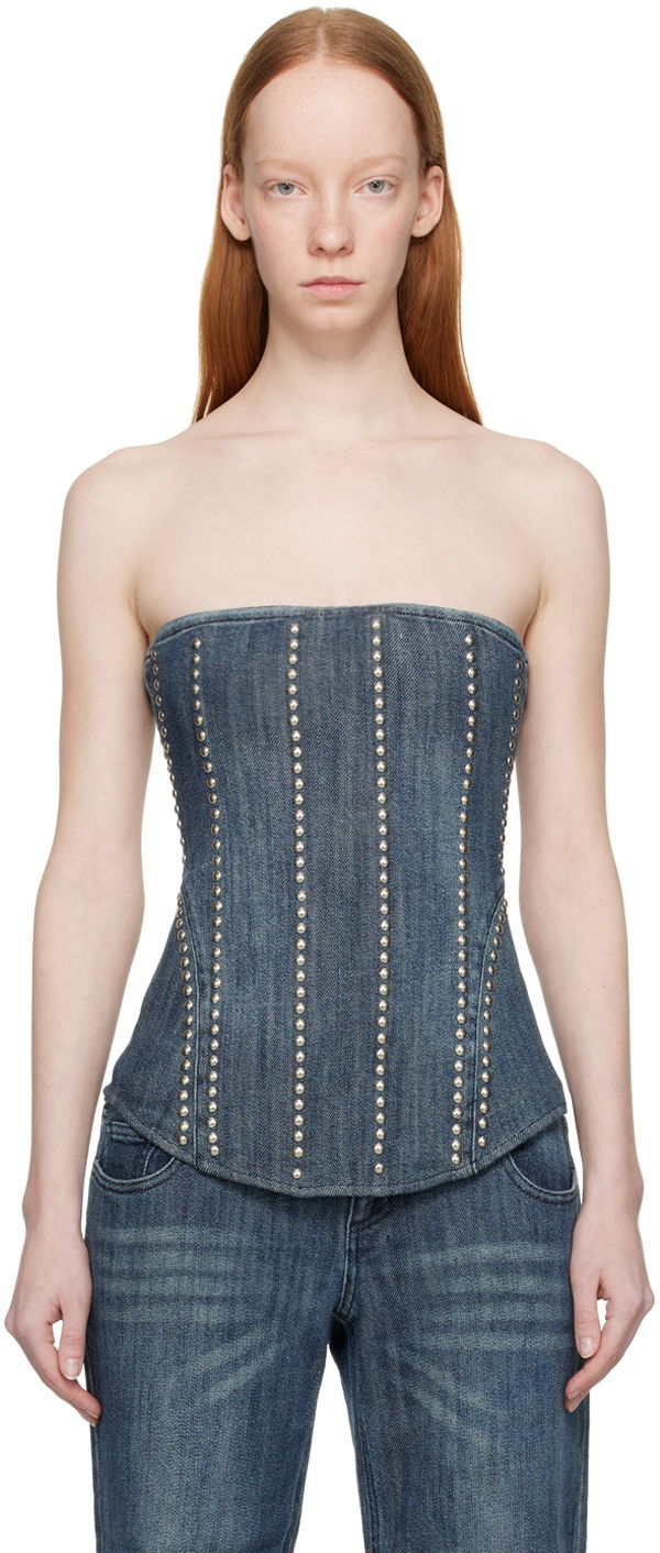 Majica brez rokavov Miaou Miaou Libra Denim Corset Modra | 7063SD2DUR
