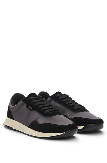 Oblačila BOSS Mixed-Material with Suede Trims Siva | 50536469