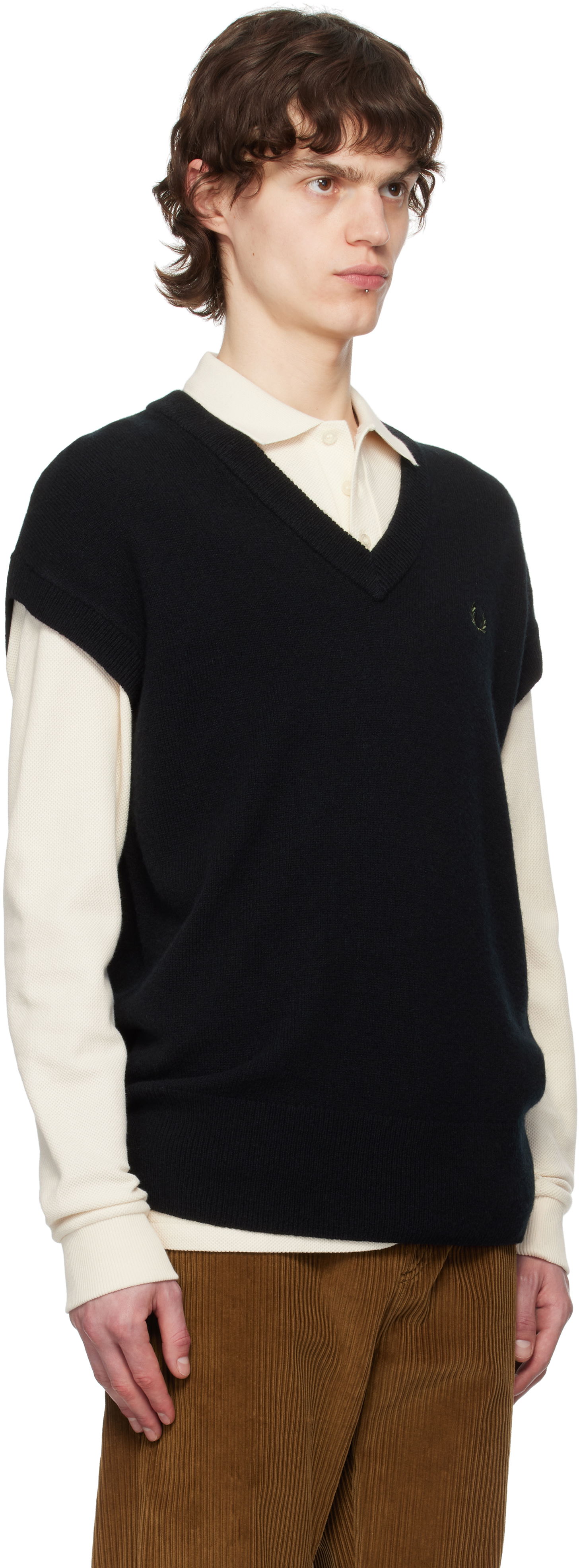 Pleteni pulover Fred Perry Fred Perry Lambswool Knit Vest Črna | K8567, 1