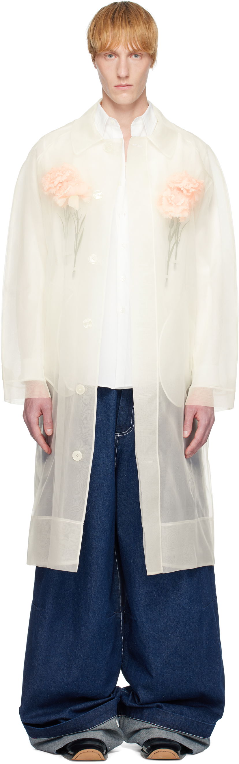 Plašči Simone Rocha Simone Rocha Carnation Car Coat Bela | 2068 0360