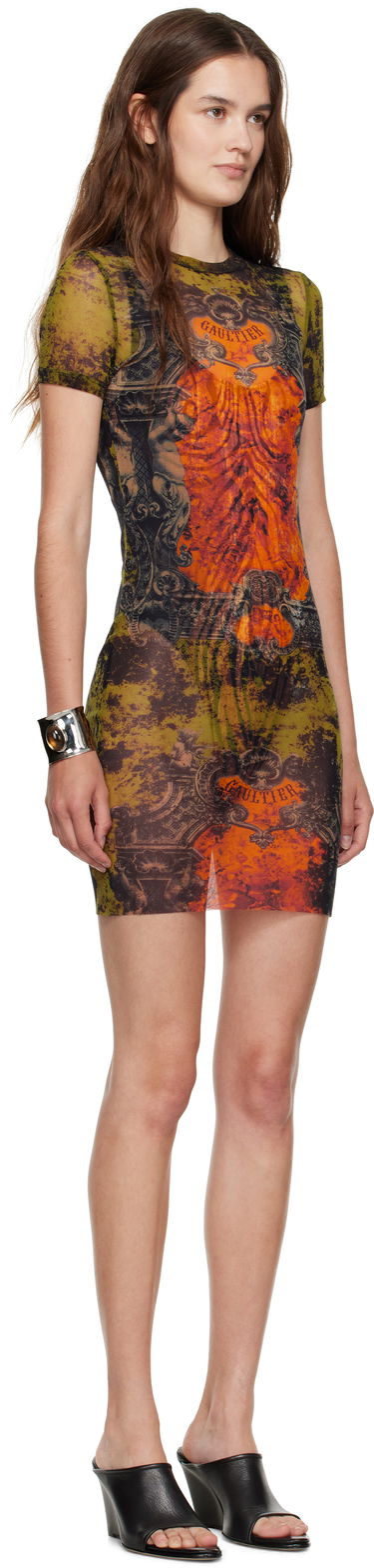 Obleke Jean Paul Gaultier Jean Paul Gaultier 'The Médaillon' Mesh Graphic Minidress Večbarvna | 25/03-W-DR024-M006P-004115, 1