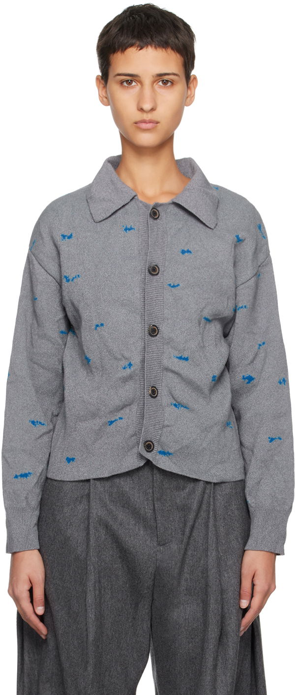 Pleteni pulover ADER ERROR Embroidered Button-Up Cardigan Siva | BMADFWKT0703GR