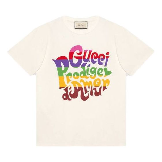Majica Gucci Prodige dAmour Print T-Shirt Bela | 548334-XJDAM-9095