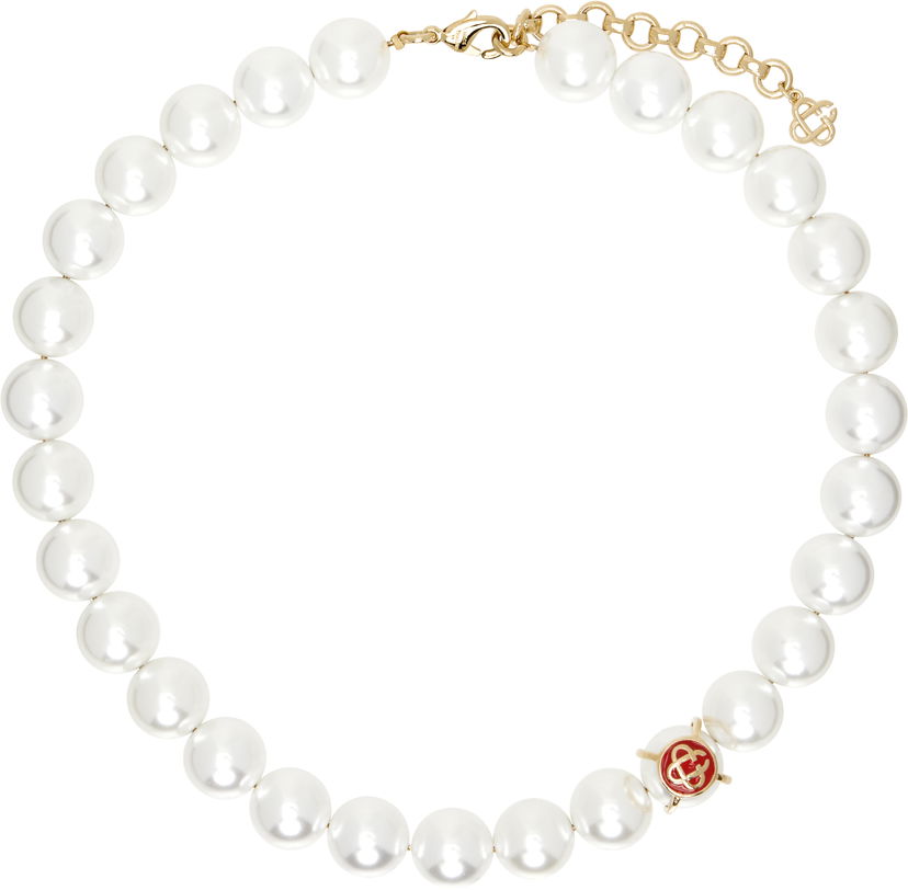 Ogrlica Casablanca Faux Pearl Necklace With Logo Accent Bela | APS25-JW-256-01