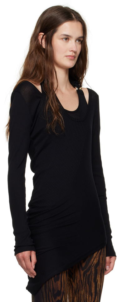 Majica Jean Paul Gaultier Jean Paul Gaultier Ribbed Twisted Double Layer Piercing T-Shirt Črna | 25/03-W-TO287-J000-00, 4