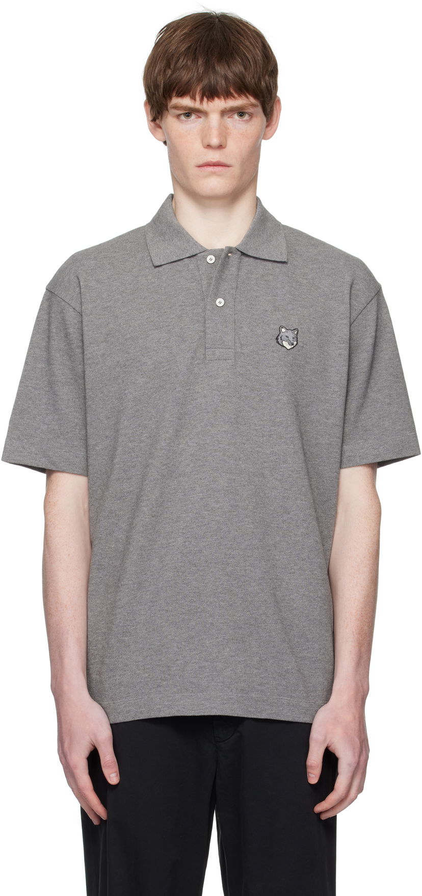 Polo majica MAISON KITSUNÉ Maison Kitsuné Fox Head Patch Polo Siva | PM00210KP0001