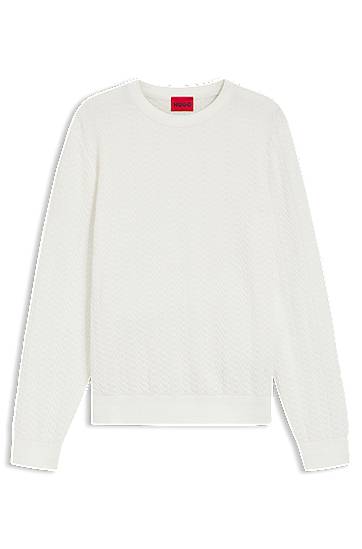 Pleteni pulover BOSS Herringbone Knit Sweater Bela | 50543789