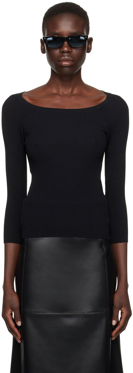 Pleteni pulover Max Mara Ribbed Knit Off Shoulder Top Črna | 2411361102600