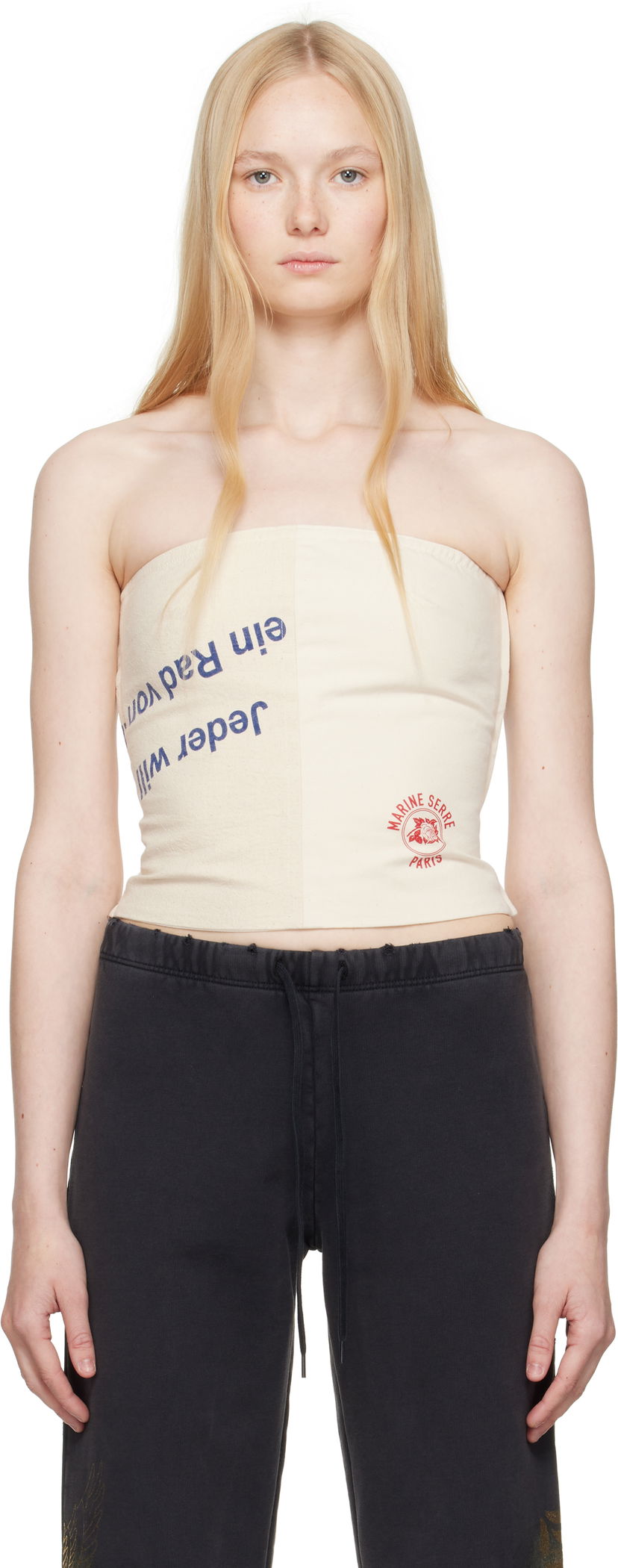 Majica brez rokavov Marine Serre Marine Serre Regenerated Bustier Top Bež | WTO436A UWOV0009