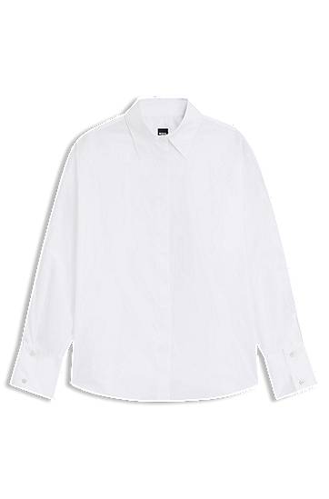 Srajce BOSS Relaxed-fit Cotton Blouse with half-buttoned sleeves Bela | 50548455