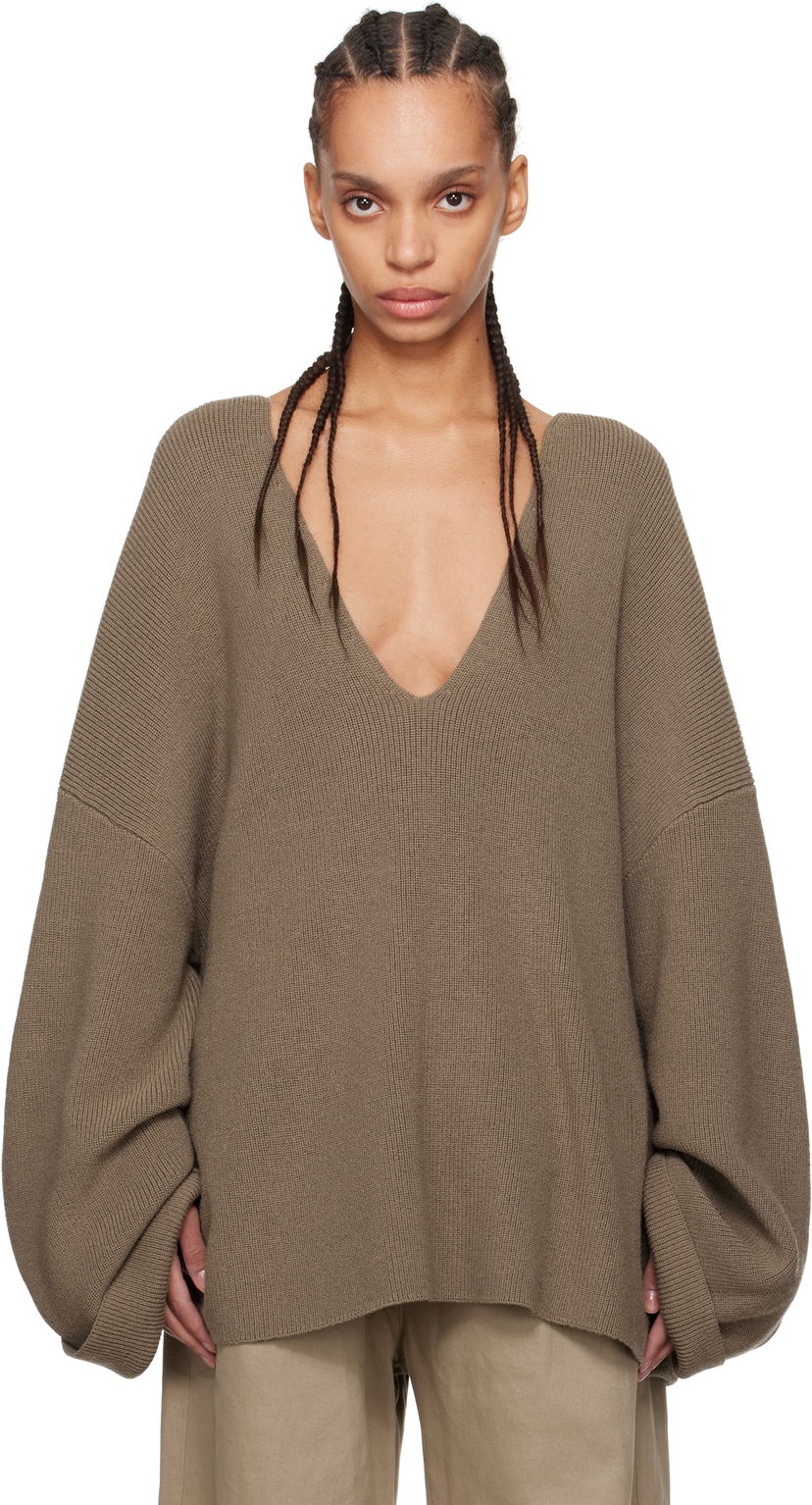 Pleteni pulover Entire Studios Entire Studios Dormer V-Neck Balloon-Sleeve Sweater Rjava | ES2715DT
