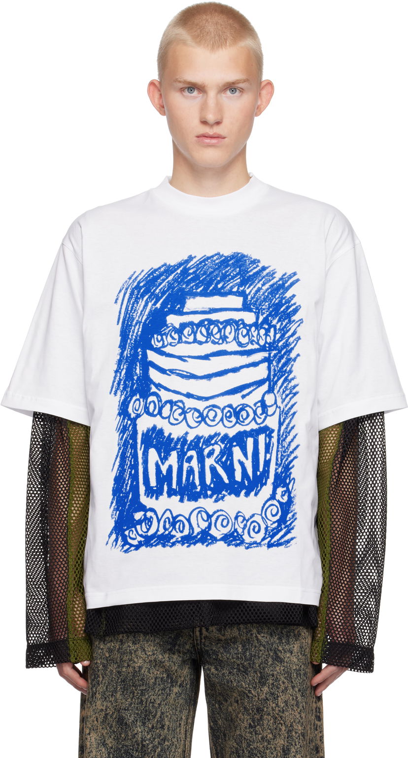 Majica Marni Print T-shirt Bela | HUMU0223PW USCX12