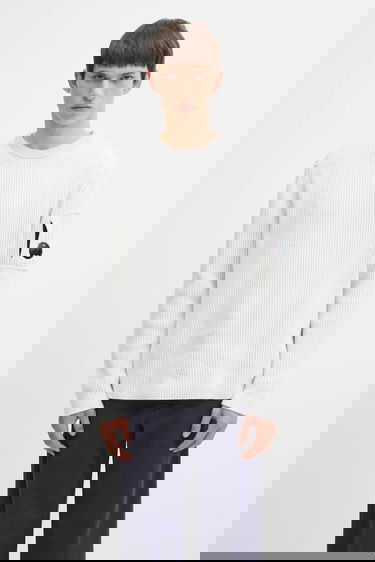 Pleteni pulover C.P. Company Ribbed Wool Blend Crew Neck Sweater Bela | 19CMKN307A006170A, 0