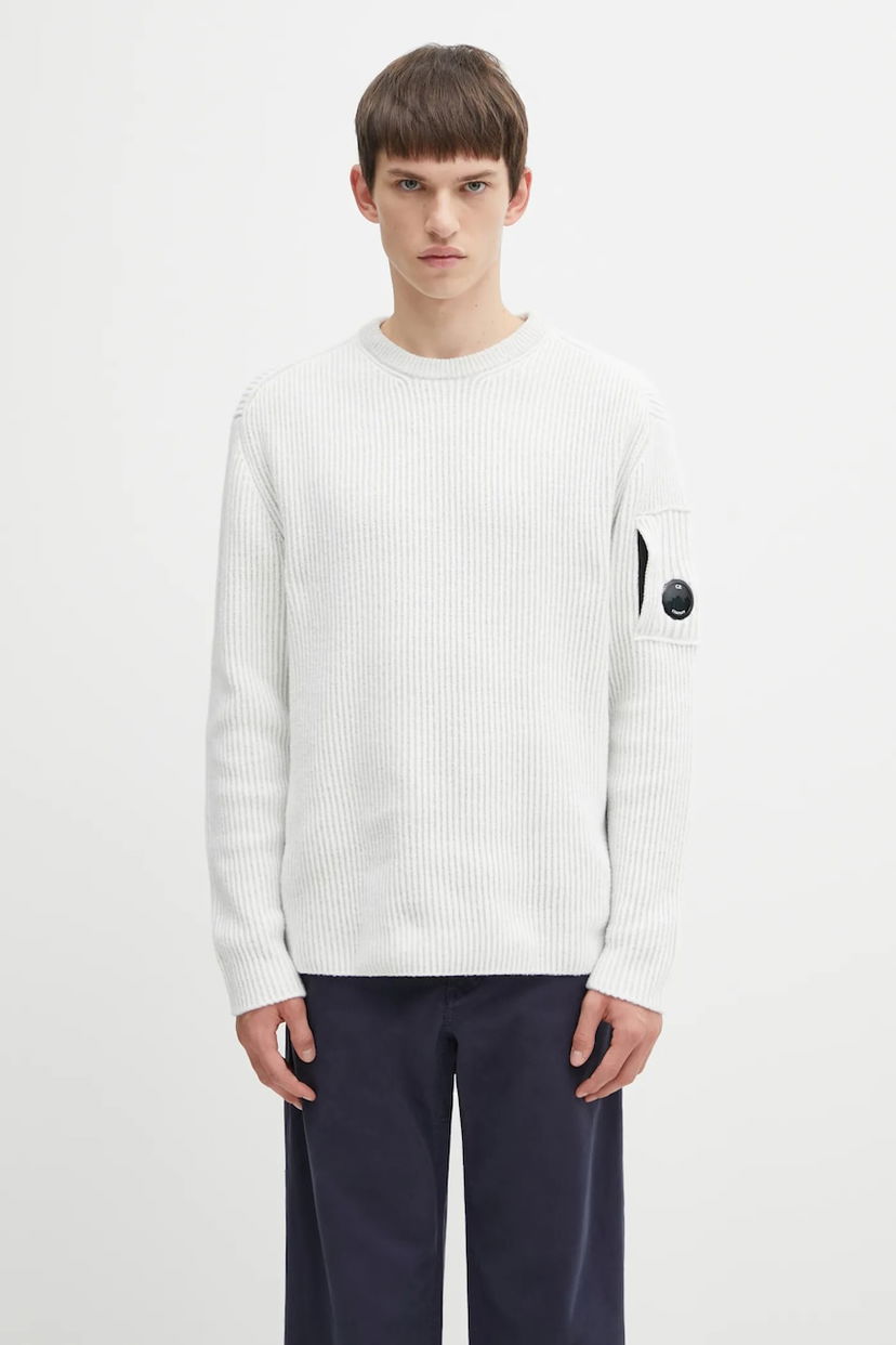 Pleteni pulover C.P. Company Ribbed Wool Blend Crew Neck Sweater Bela | 19CMKN307A006170A