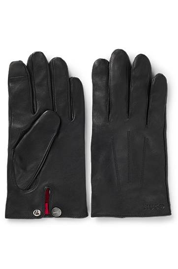 Rokavice BOSS Leather Gloves with Press Stud Črna | 50526909, 0