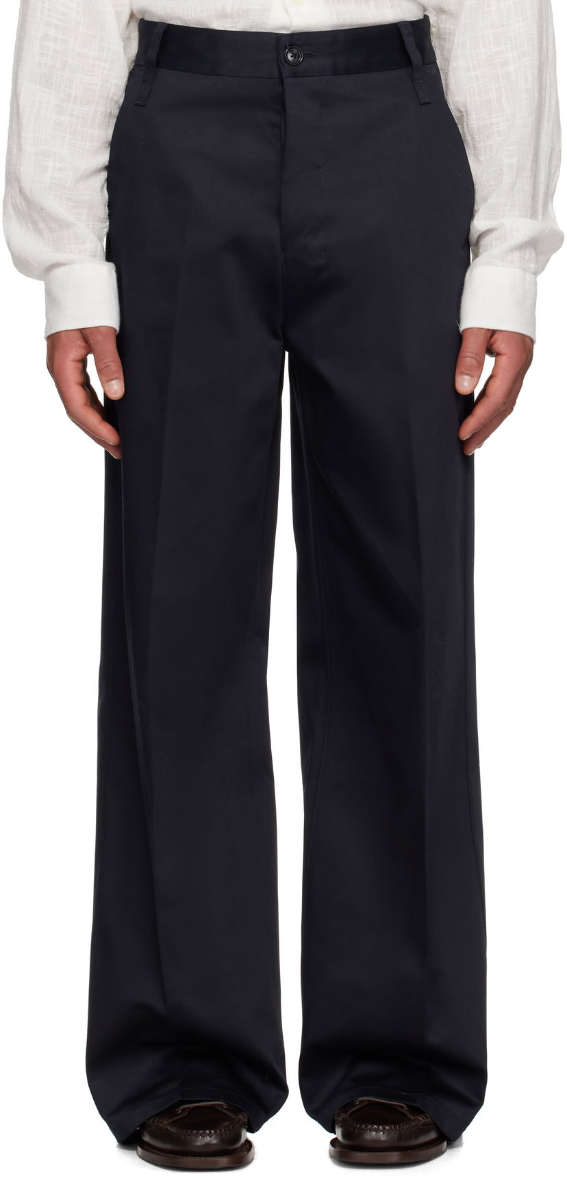 Hlače AMI AMI Paris Baggy Fit Cotton Trousers Mornarica | HTR460.CO0103