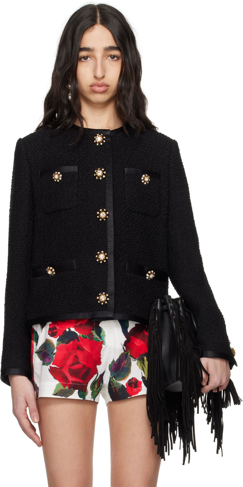Jakna Dolce & Gabbana Dolce&Gabbana Cropped Single-Breasted Jacket Črna | F27DAZ FU3JL