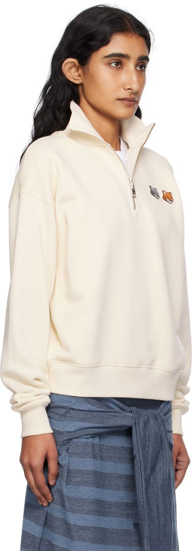 Pulover MAISON KITSUNÉ Maison Kitsuné Double Fox Head Half Zip Sweatshirt Bež | OW211CFKM0321, 1