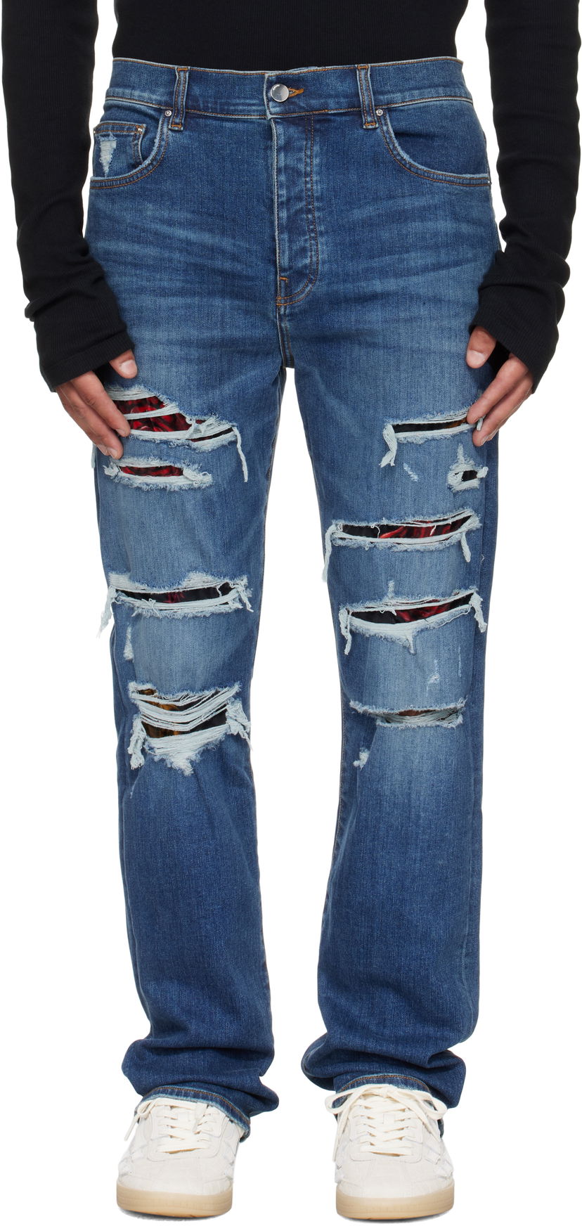 Kavbojke AMIRI AMIRI Slim Thrasher Jeans with Floral Velvet Modra | AMDNSM1022