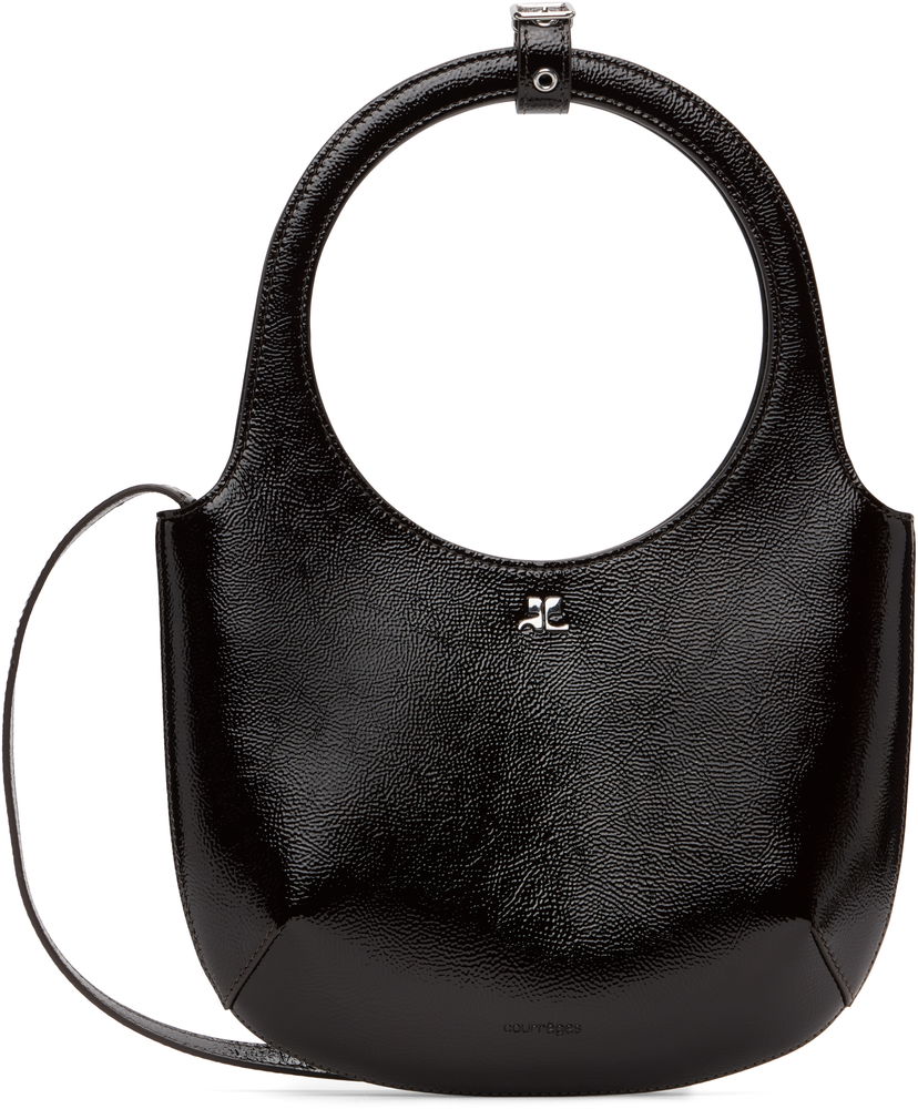 Torba za čez ramo Courrèges Courrèges Holy Naplack Leather Shoulder Bag Črna | 325GSA102CR0043