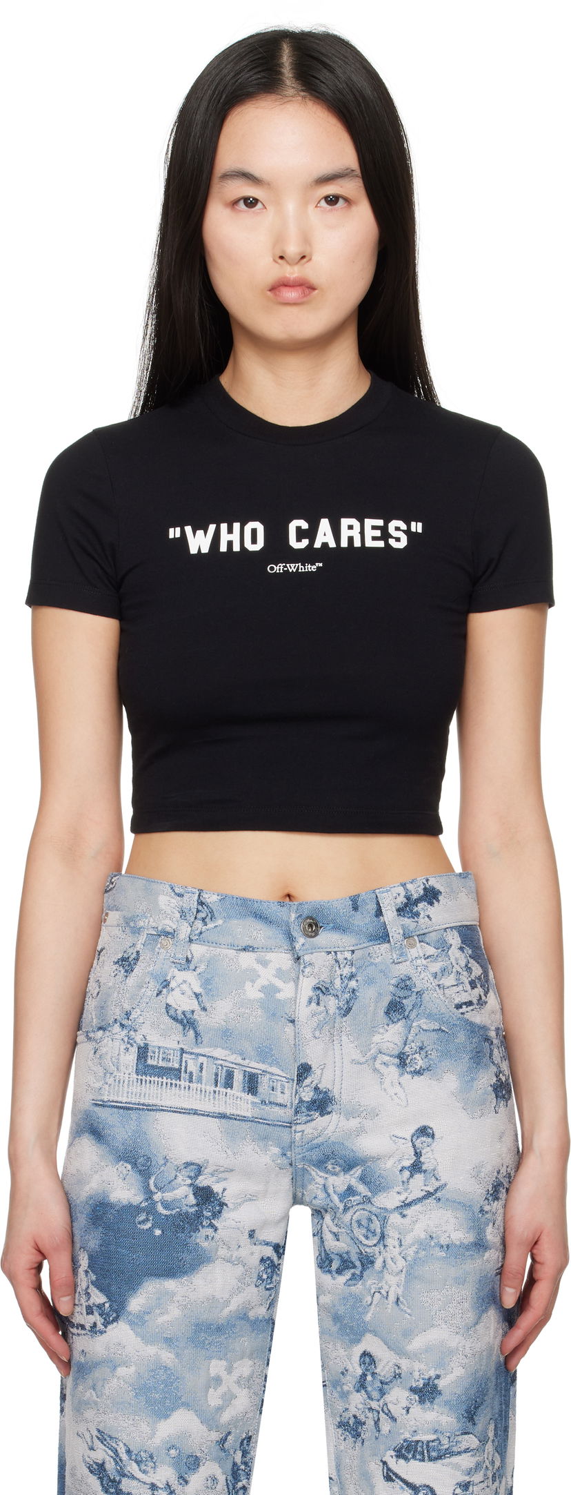 Krop-top Off-White Off-White 'Who Cares' Crop T-Shirt Črna | OWAA133S25JER0011001