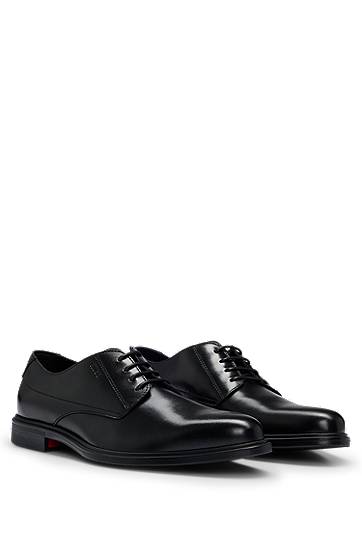 Modni dodatki BOSS Nappa Leather Derby Shoes with Embossed Logo Črna | 50497869