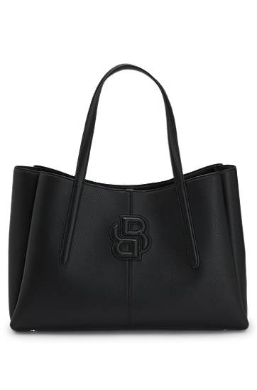 Tote bag BOSS Grained Faux-Leather Tote Bag with Double B Monogram Črna | 50535938