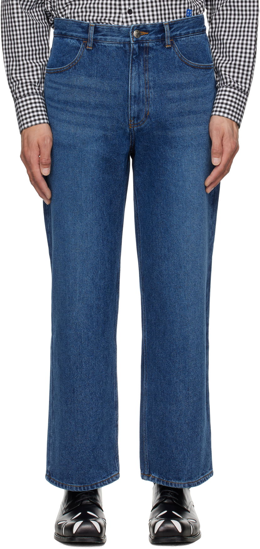 Kavbojke ADER ERROR ADER error Sig; TRS Tag 01 Wide-Leg Jeans Modra | BO42FYJE0101BL
