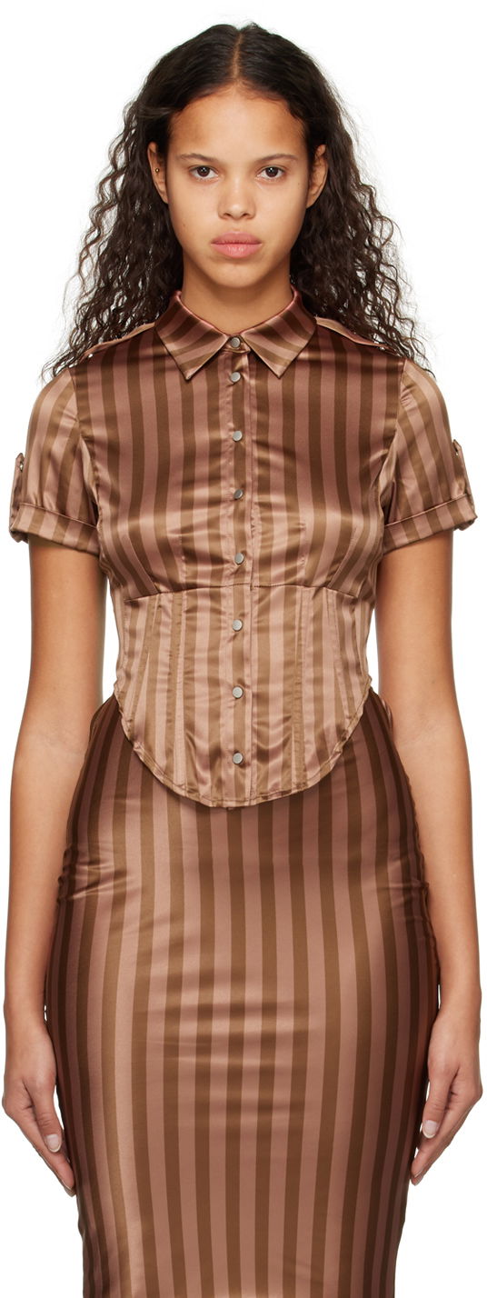 Srajce Miaou Miaou Work Capsule Max Striped Shirt Rjava | 7072SS3DVC