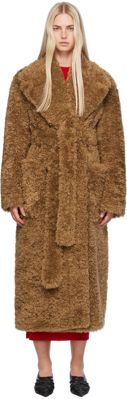 Plašči Stella McCartney Stella McCartney Belted Plush Teddy Faux-Shearling Coat Rjava | 6600883EU901