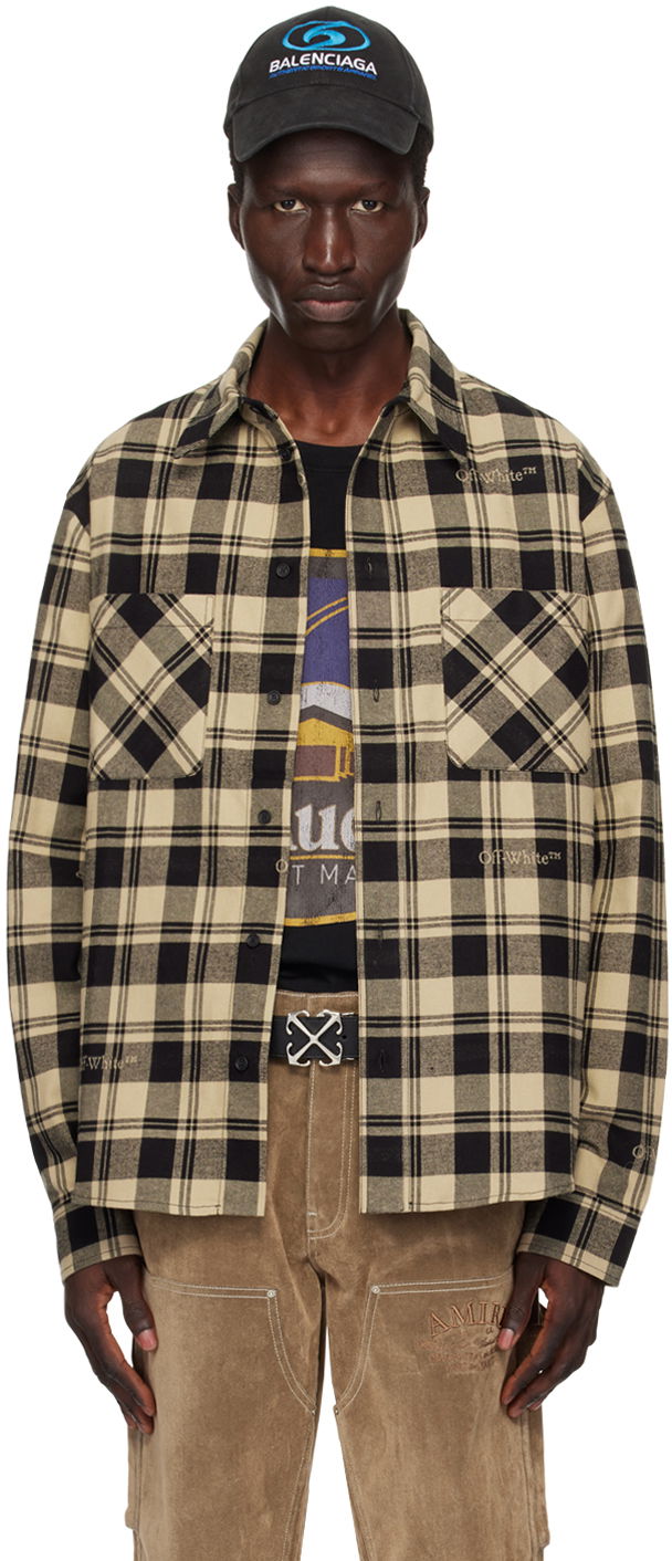 Srajce Off-White Beige & Black Check Shirt Bež | OMGE030C99FAB0011900