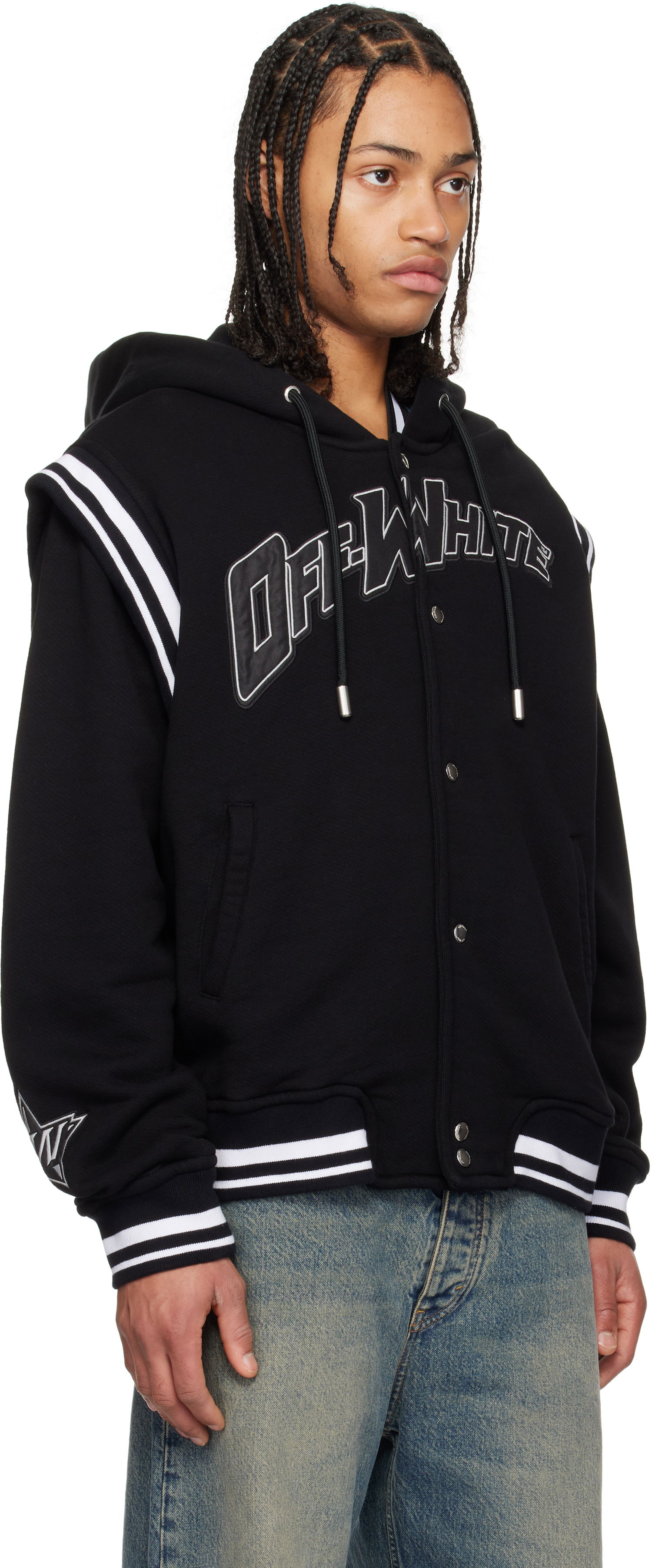 Pulover Off-White Fleece Varsity Bomber Jacket with Hood Črna | OMEK003S25JER0021040, 1