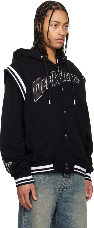Pulover Off-White Fleece Varsity Bomber Jacket with Hood Črna | OMEK003S25JER0021040, 1