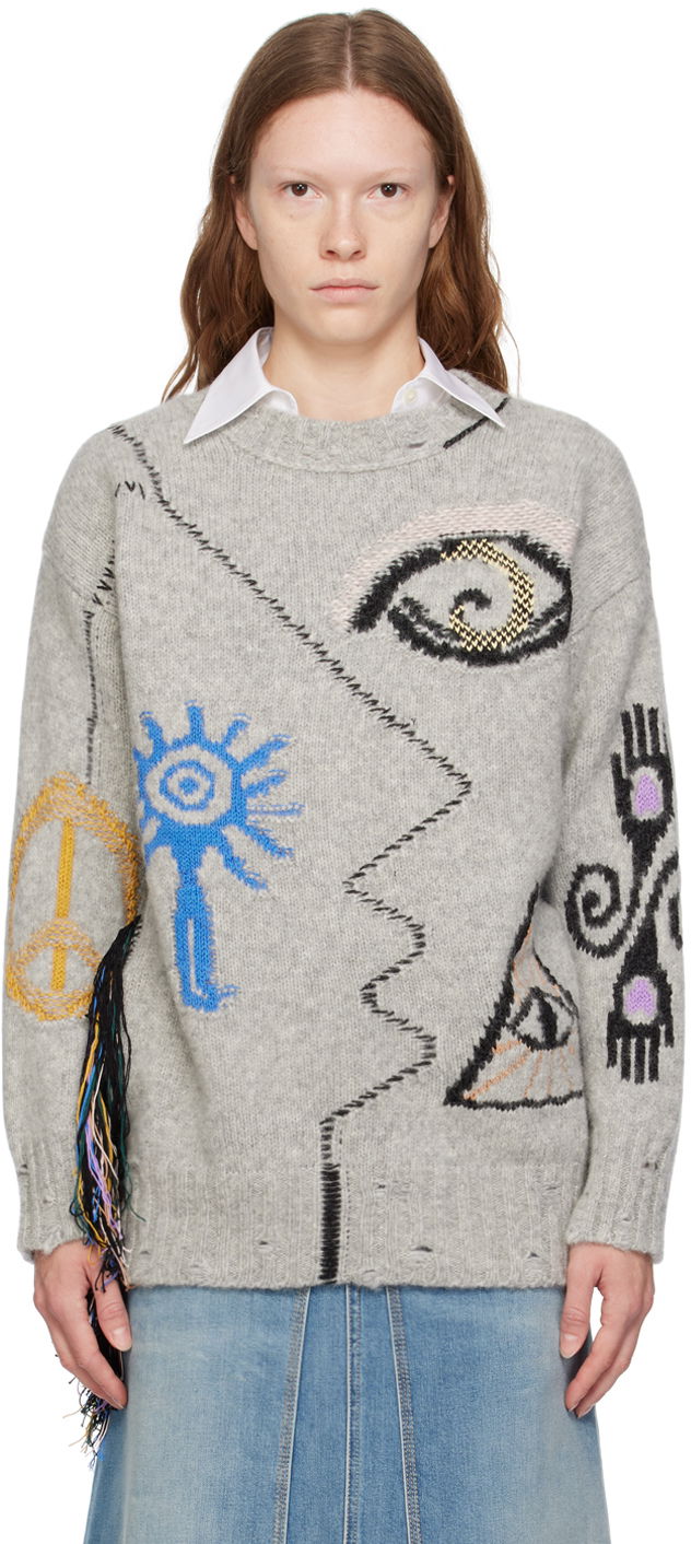 Pleteni pulover Stella McCartney Intarsia Knit Sweater Siva | 6K05673S2438
