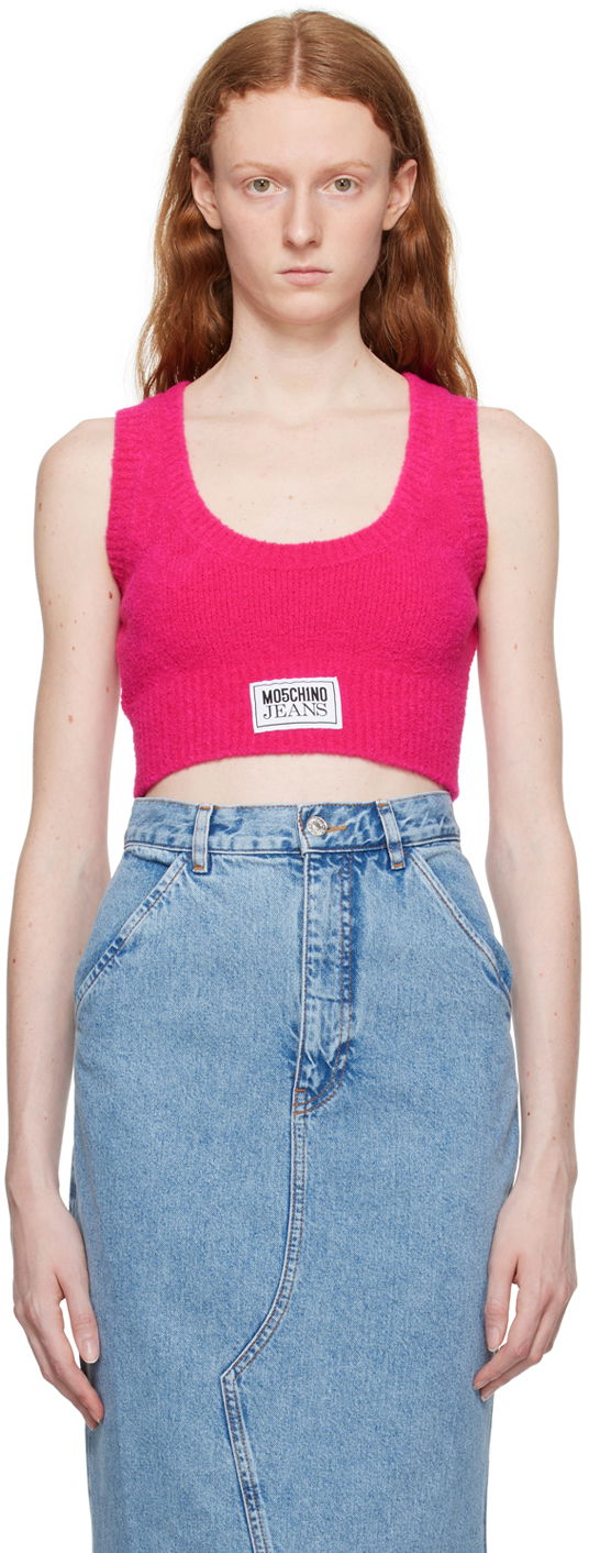 Majica brez rokavov Moschino Jeans Patch Knit Tank Top Roza | 0880 8204