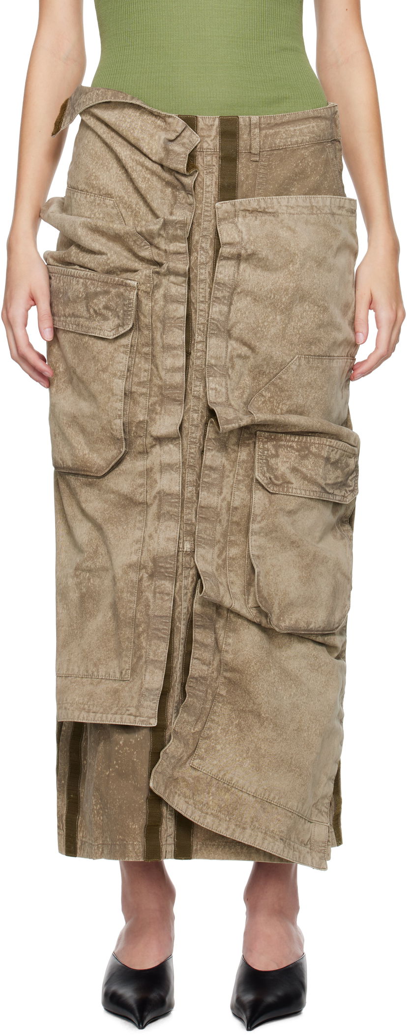 Krila Y/PROJECT Khaki Cargo Pocket Midi Skirt Bež | 103SK001