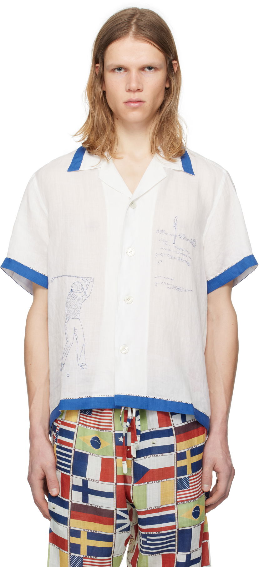 Srajce Bode Bode Club Champion Linen Golf Print Shirt Bela | MRS25SH008