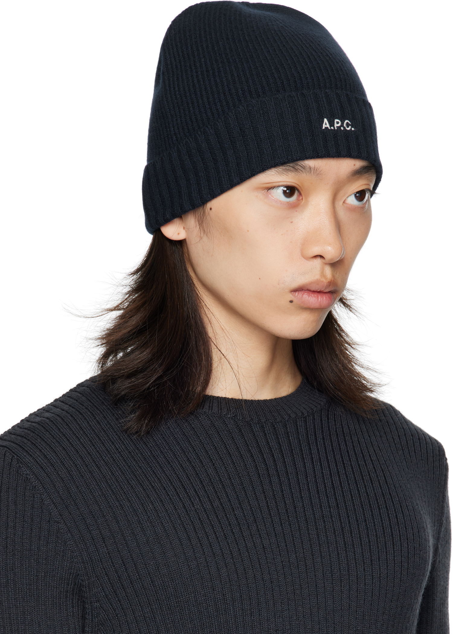Beanie A.P.C. A.P.C. Colin Ribbed Knit Beanie Črna | WVBCZ-M25091, 1