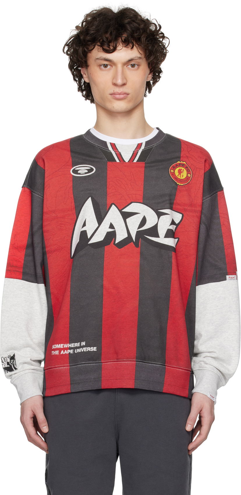 Pleteni pulover AAPE by A Bathing Ape AAPE by A Bathing Ape Moonface Crewneck Sweatshirt Rdeča | AAPSWMC328XXOWH2