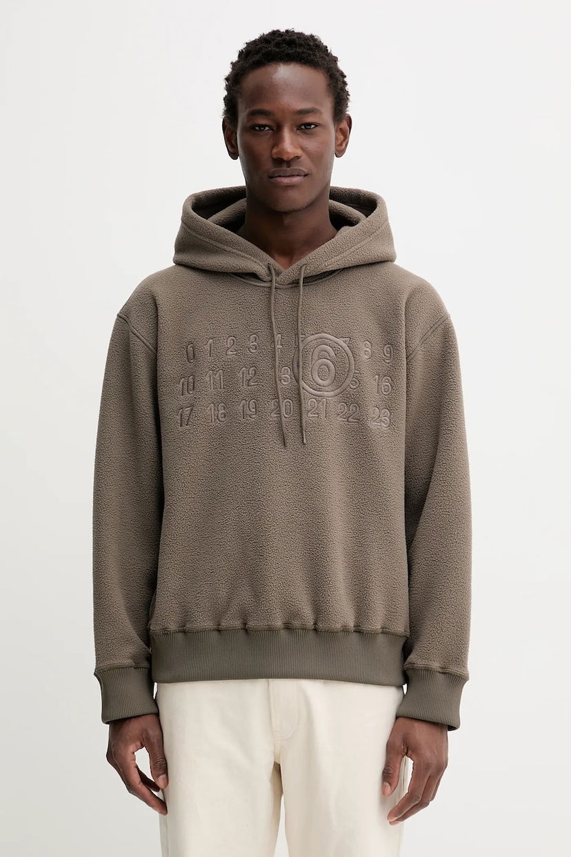 Pulover Maison Margiela Fleece Hoodie with Embroidered Numbers Rjava | SH0GU0028.M20126.809