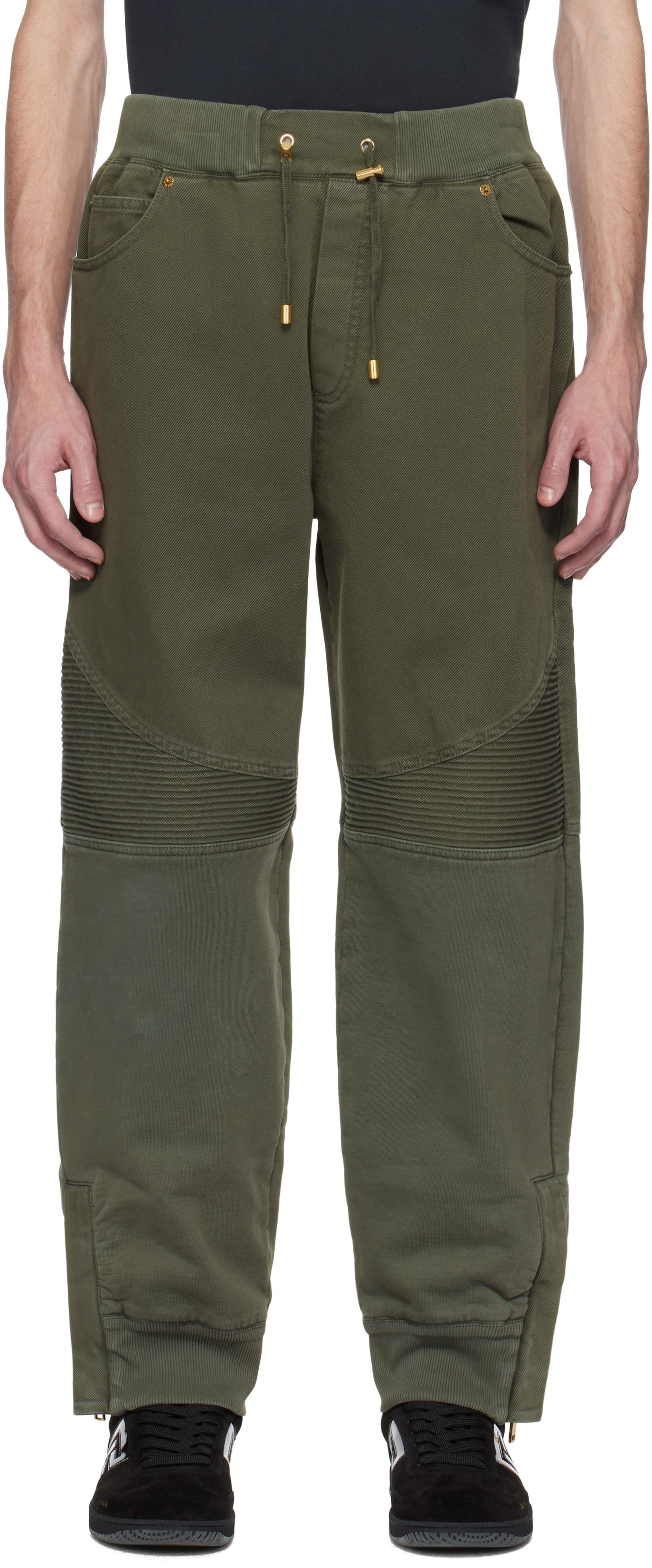 Trenirka Balmain Balmain Loose-Fit Denim & Jersey Trousers Zelena | EH1MD045DF43, 0