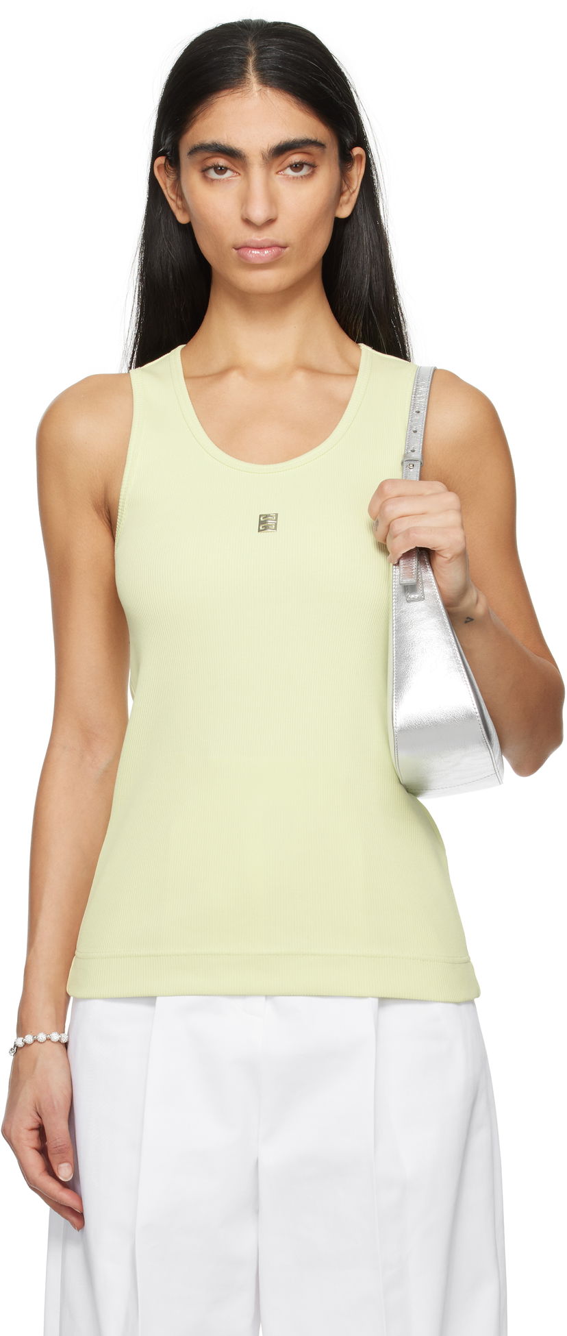 Majica brez rokavov Givenchy Ribbed Tank Top Zelena | BW70CH3YHY330