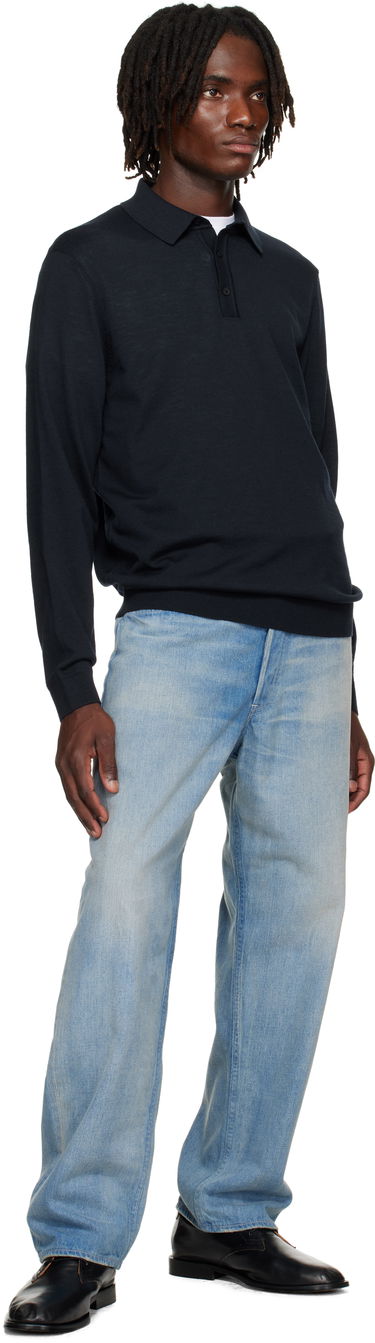 Polo majica BOSS Long-Sleeved Virgin Wool Polo Sweater Črna | 50476355, 4