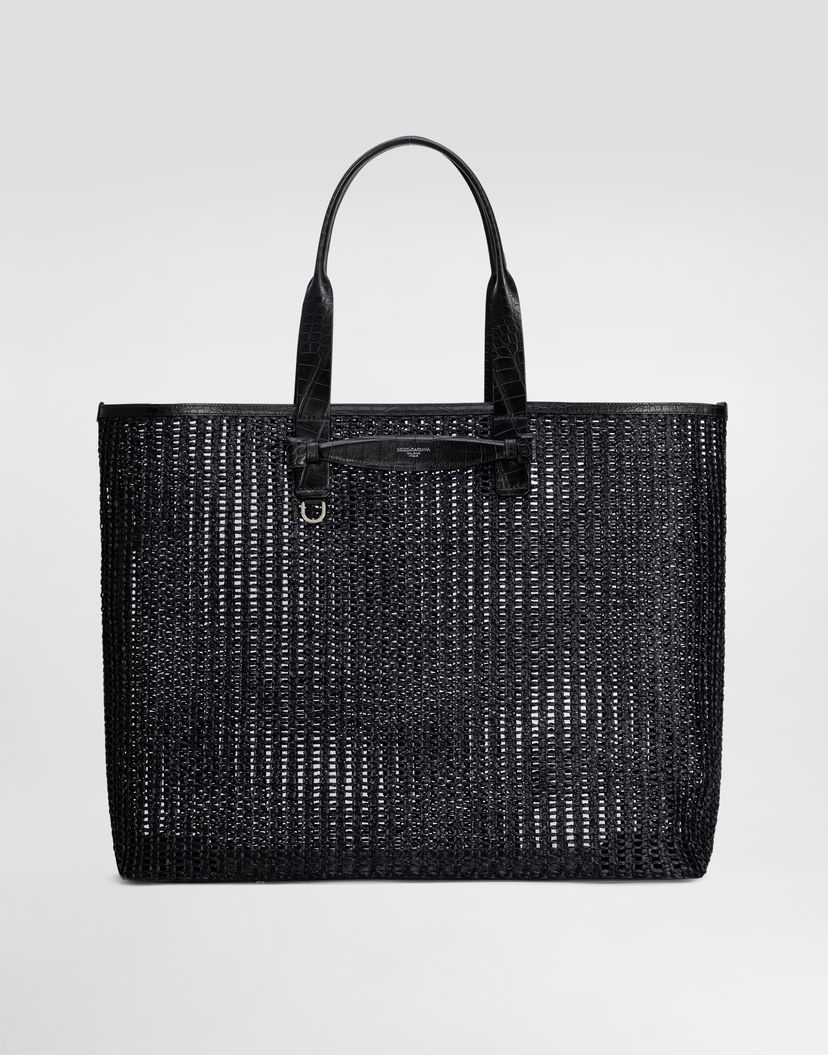 Tote bag Dolce & Gabbana Dolce & Gabbana Woven Mesh and Calfskin Shopper Črna | BM2453A9O948B956