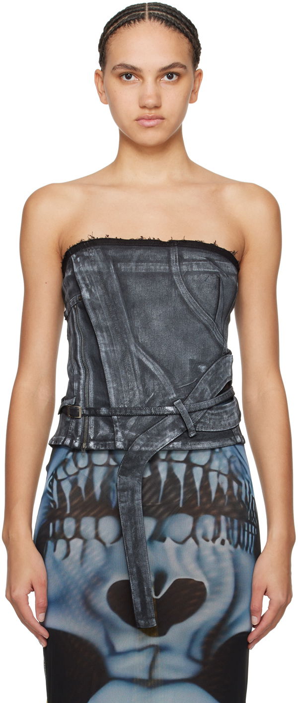Majica brez rokavov Ottolinger Ottolinger Zip Denim Corset Top Siva | 1704812