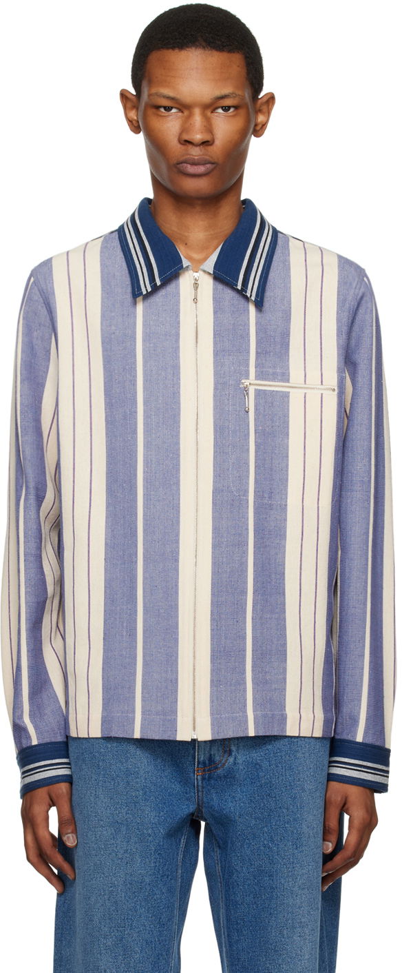 Srajce Wales Bonner Wales Bonner Striped Zip Jacket Modra | MS23SH04-CO12-5990